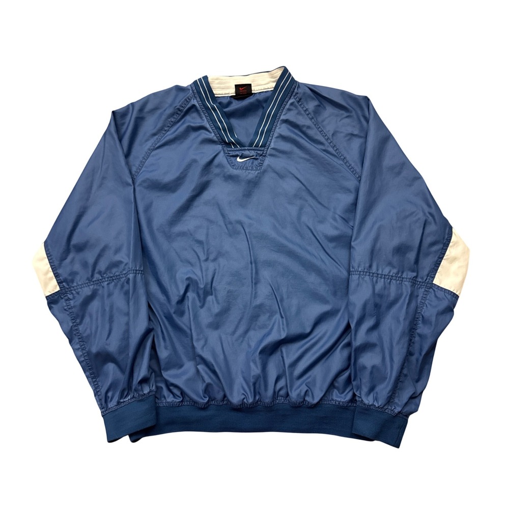 Vintage Nike V-Neck Lightweight Center Swoosh Windbreaker Pullover Blue Mens L